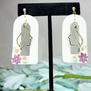 Clay earrings, bold statement earrings, flowers, window shape, face earrings